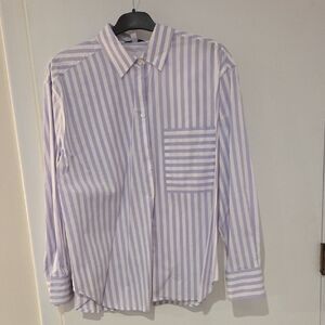 Lilac And White Ayr Striped Pocket Poplin Shirt